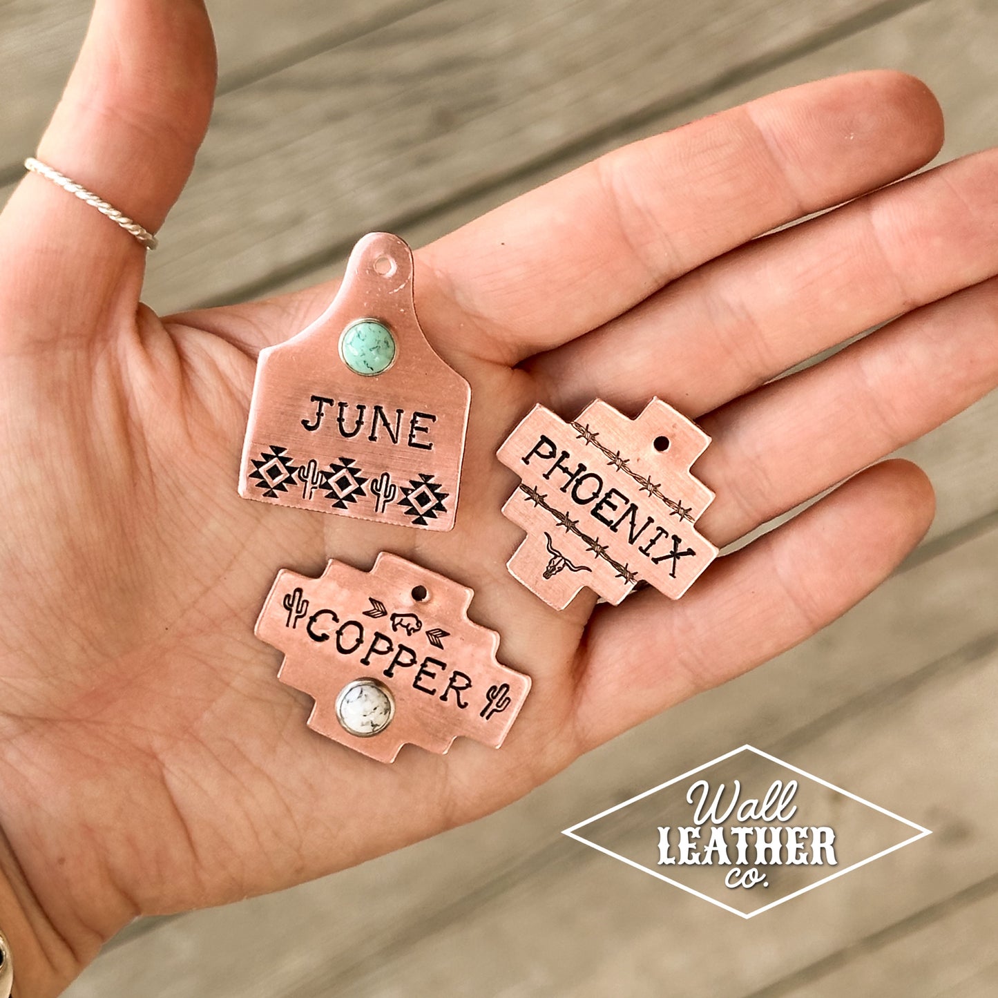 Copper Aztec Cactus Cattle Tag Custom Pet ID Tag