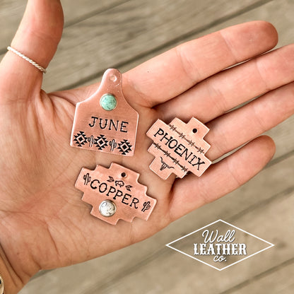 Copper Aztec Cactus Cattle Tag Custom Pet ID Tag