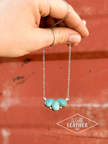 3 Stone Turquoise & Sterling Silver Necklace