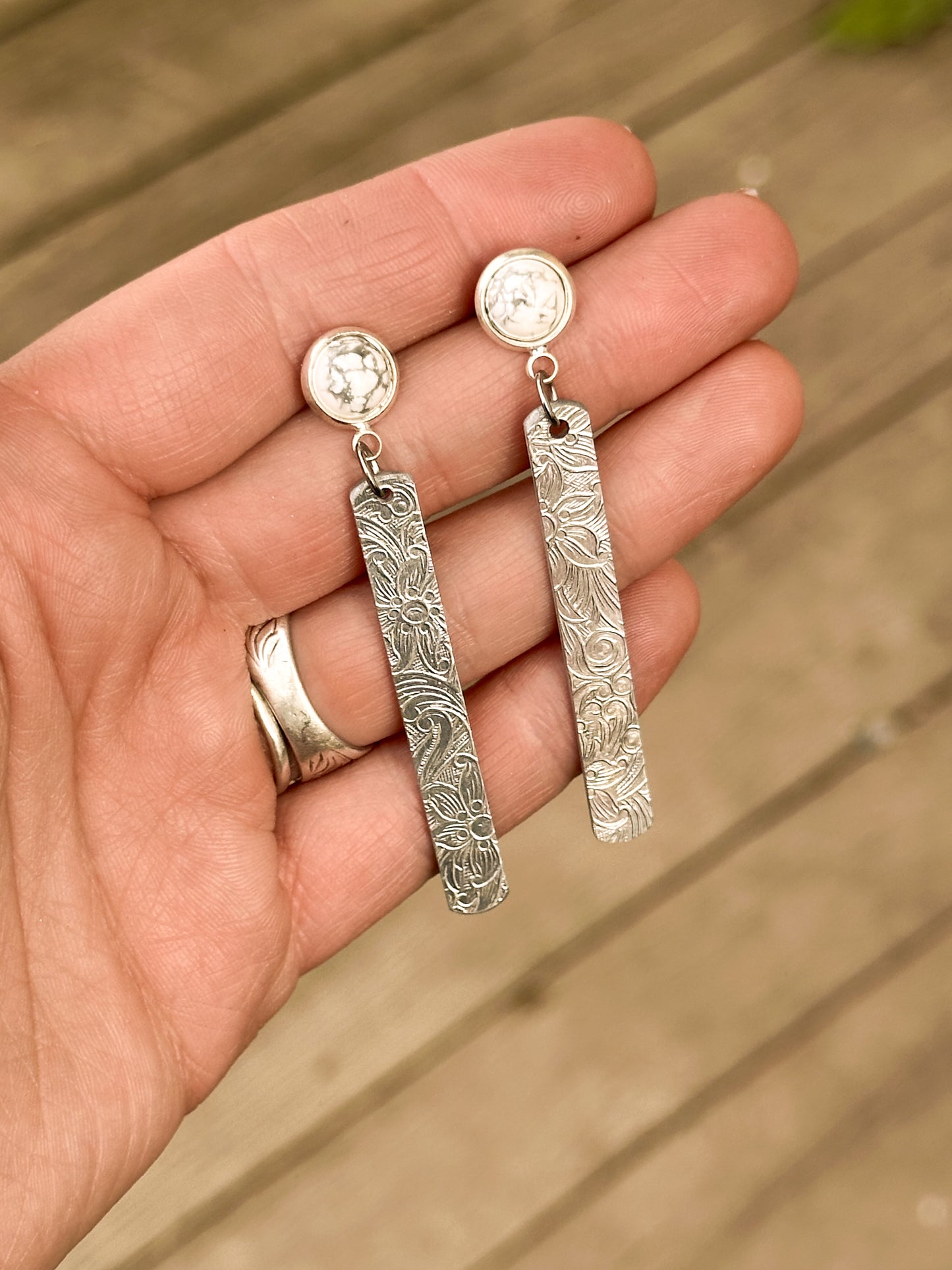 Turquoise Stud with Silver Dangle Earrings