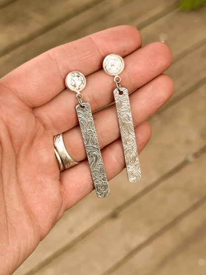 Turquoise Stud with Silver Dangle Earrings
