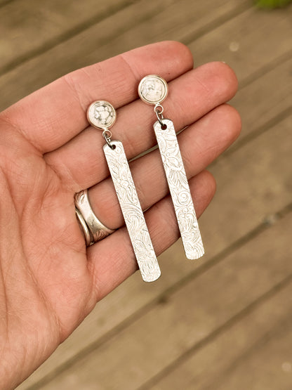 Turquoise Stud with Silver Dangle Earrings