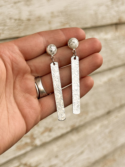 Turquoise Stud with Silver Dangle Earrings
