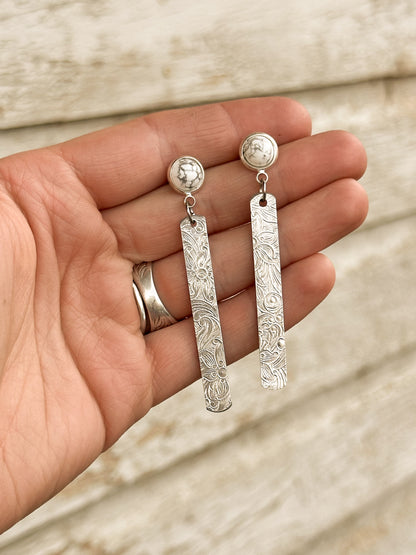 Turquoise Stud with Silver Dangle Earrings