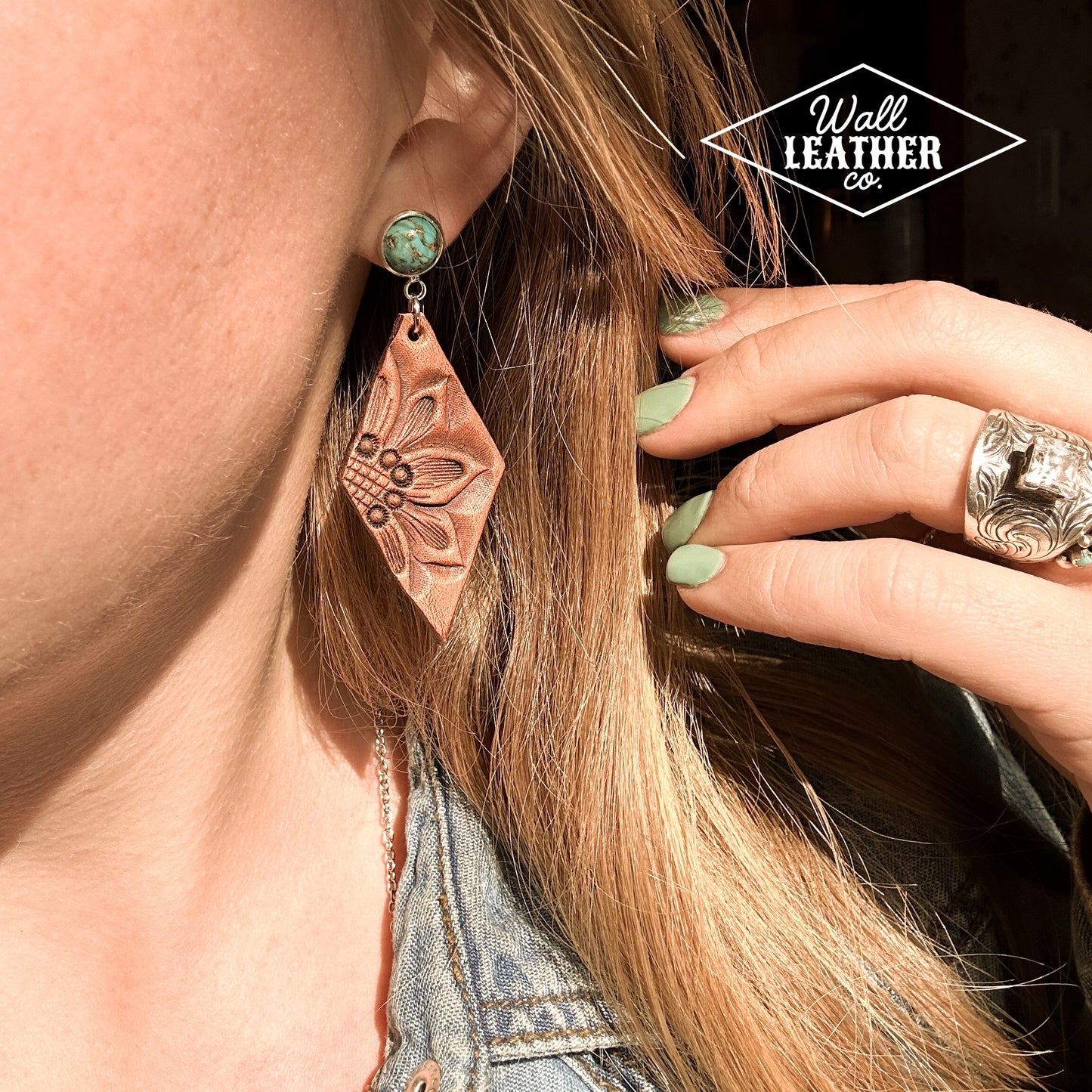 Sunflower Leather Earrings with Copper Turquoise Posts