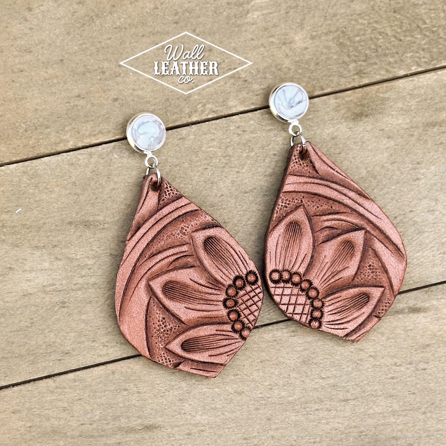 Sunflower Leather Earrings with White Buffalo Posts