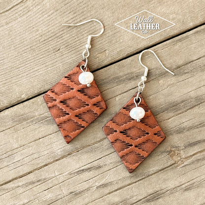 Aztec Print Leather Earrings with Pearl