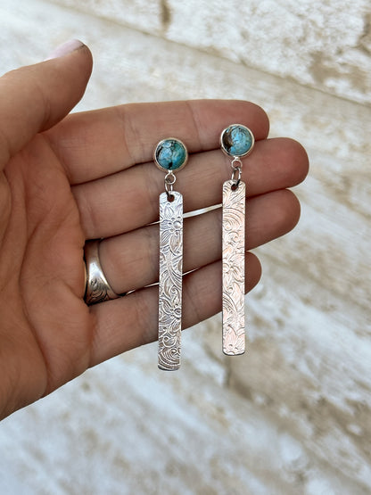 Turquoise Stud with Silver Dangle Earrings
