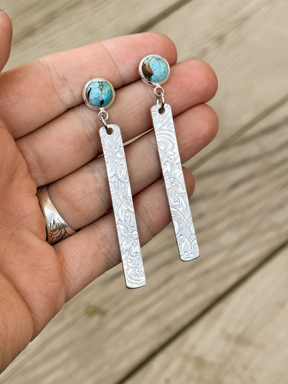 Turquoise Stud with Silver Dangle Earrings