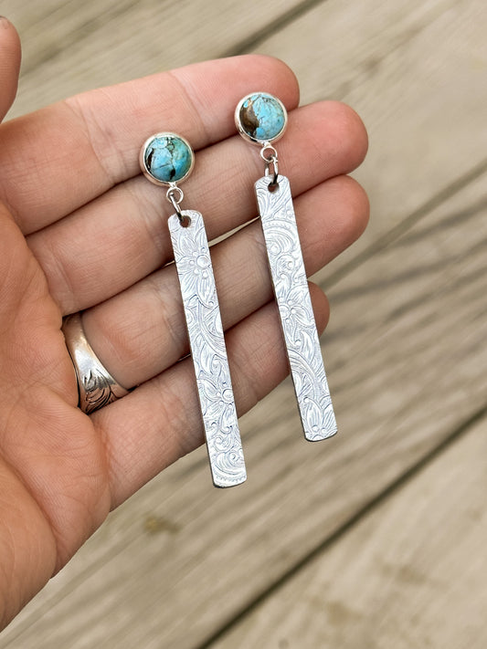Turquoise Stud with Silver Dangle Earrings