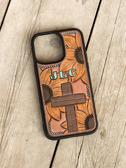 Sunflowers & Cross Phone Case with Initials