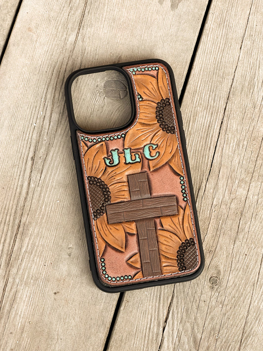 Sunflowers & Cross Phone Case with Initials