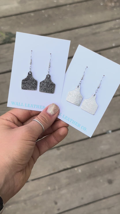 Paisley Print Cattle Tag Earrings