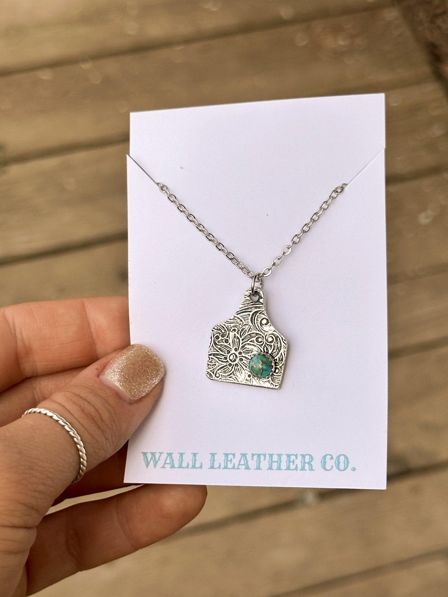 Tarnished Cattle Tag Necklace with Turquoise