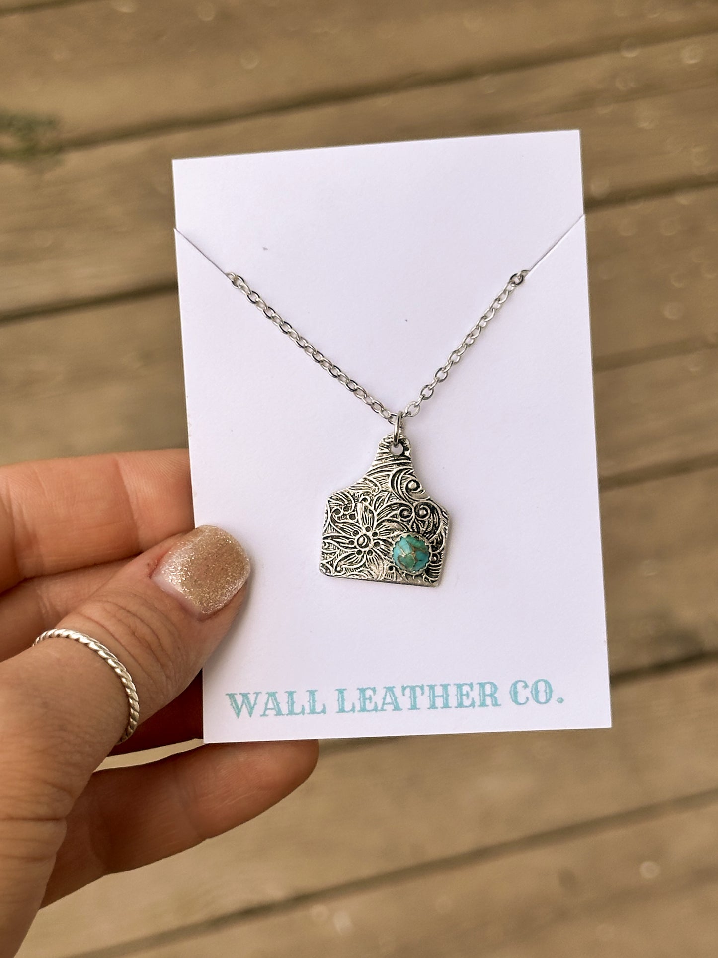 Tarnished Cattle Tag Necklace with Turquoise
