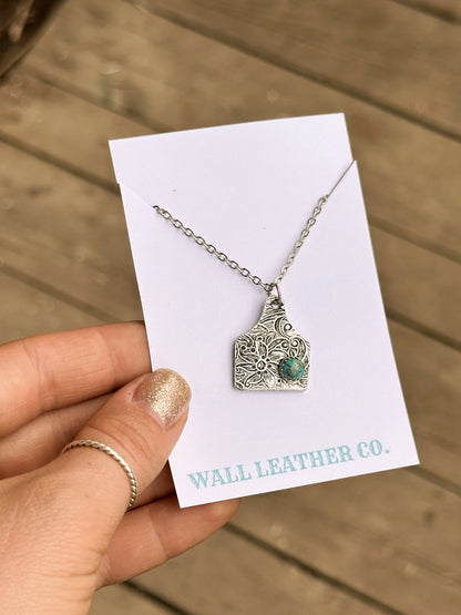 Tarnished Cattle Tag Necklace with Turquoise