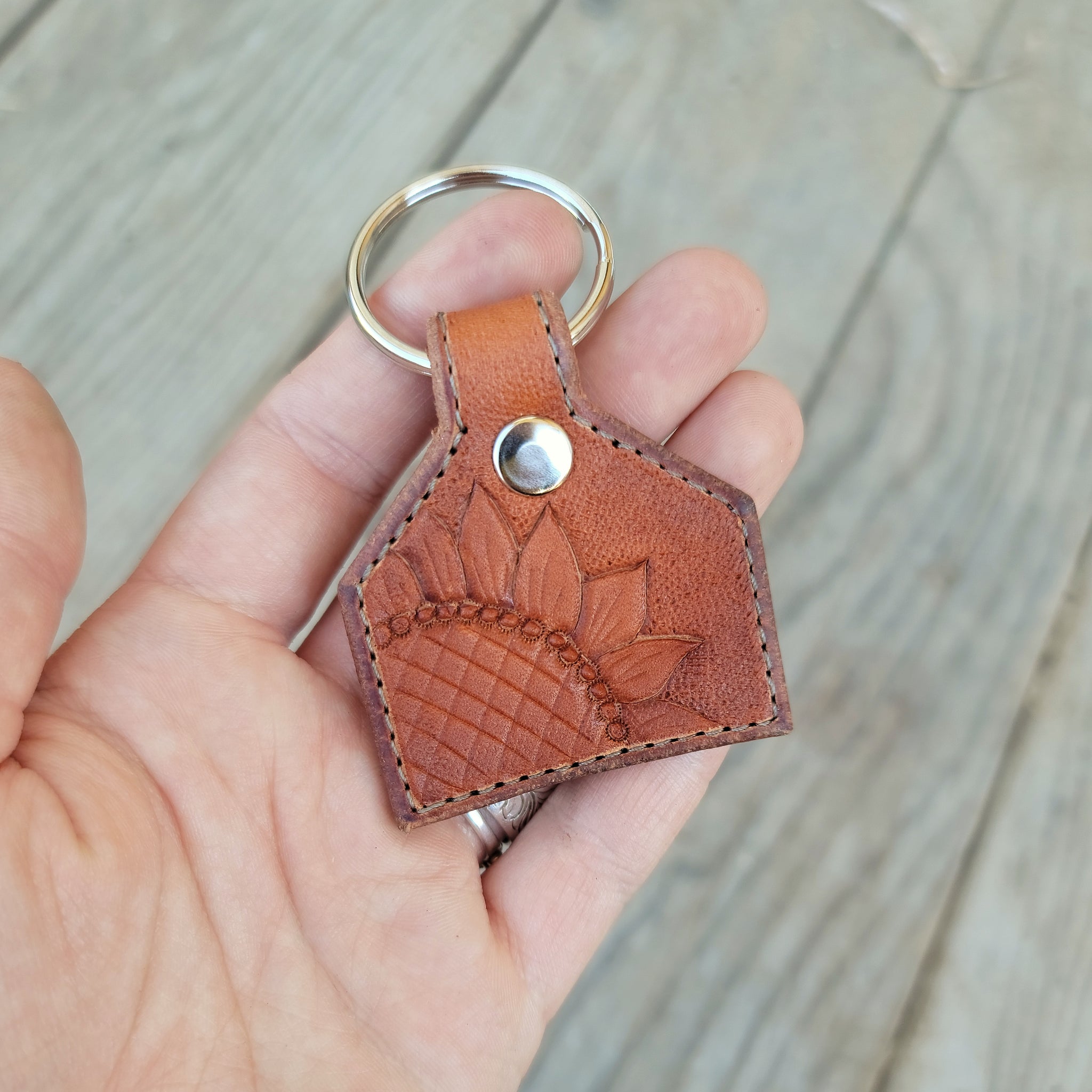 Floral Round Leather Keychain – Wall Leather Co.