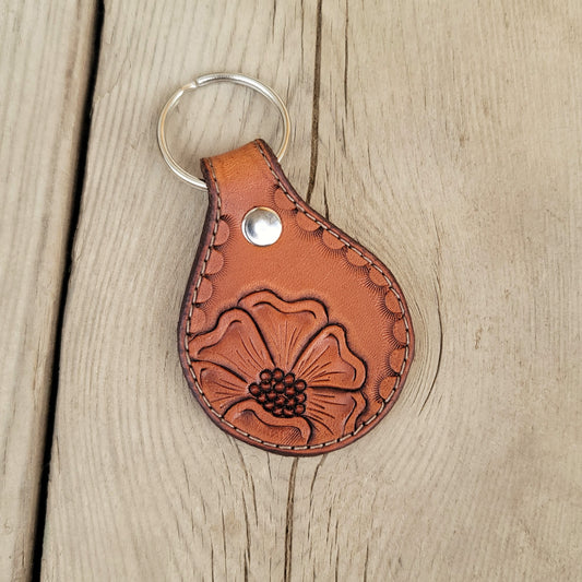 Floral Round Leather Keychain
