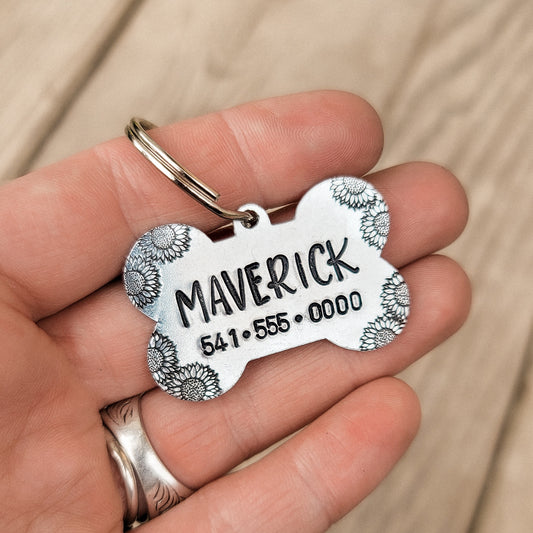 Sunflowers Bone Custom Pet ID Tag