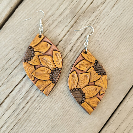 Sunflower Leaf Earrings Painted
