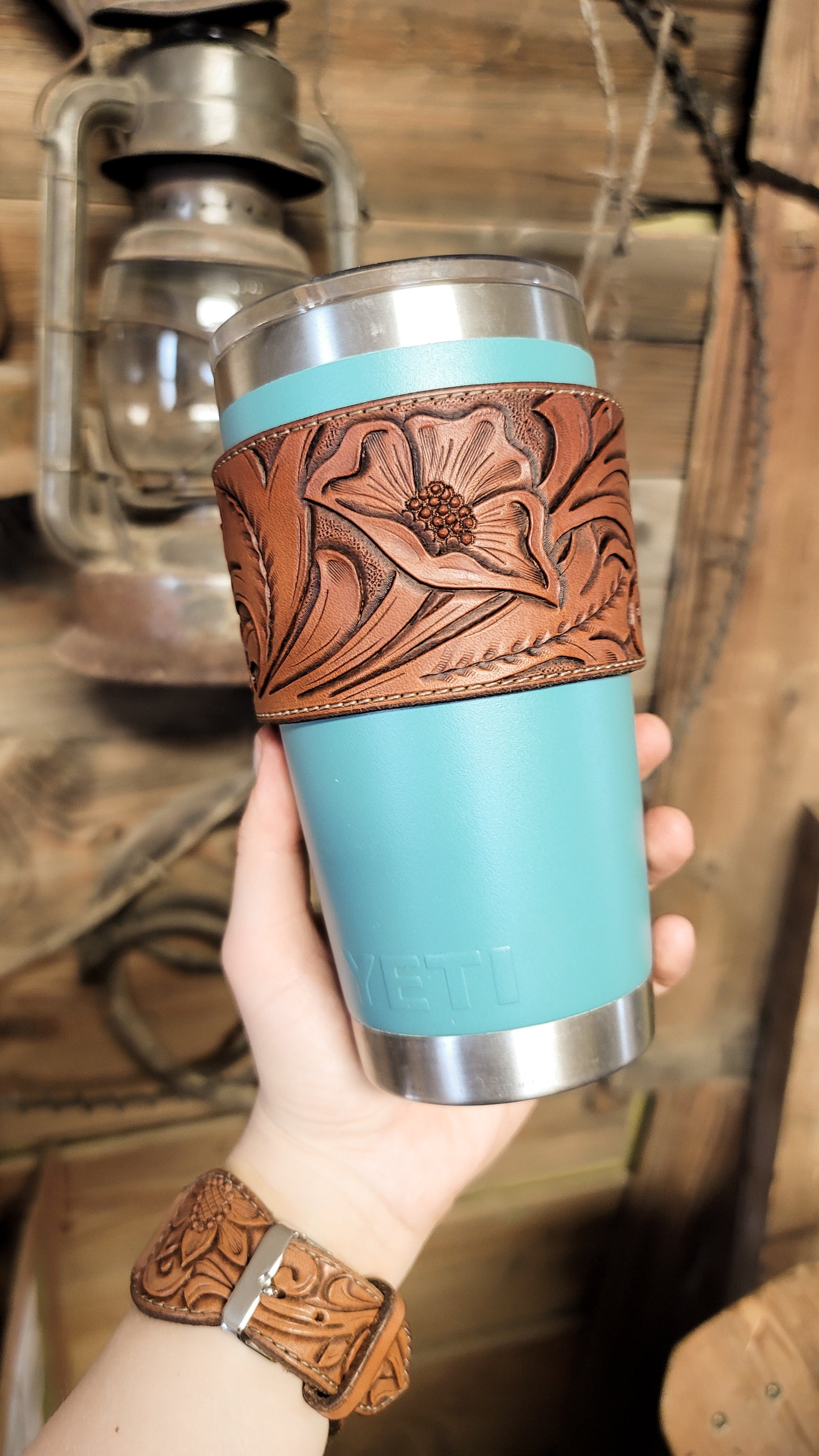 Floral Leather Coffee Sleeve