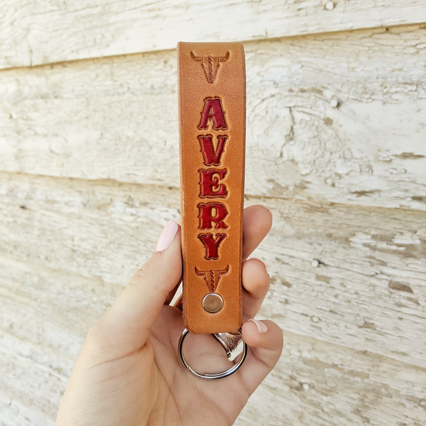 Customized Bull Skull Name Keychain