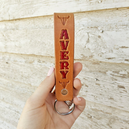 Customized Bull Skull Name Keychain