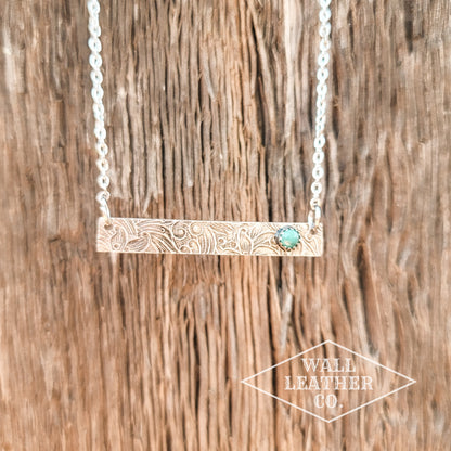 Tarnished Bar Necklace with Turquoise