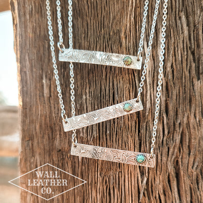 Tarnished Bar Necklace with Turquoise