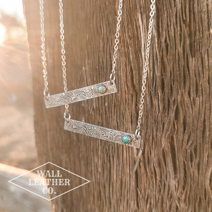 Tarnished Bar Necklace with Turquoise