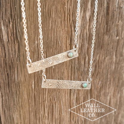 Tarnished Bar Necklace with Turquoise