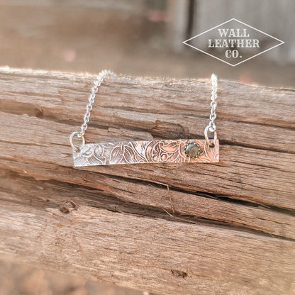 Tarnished Bar Necklace with Turquoise