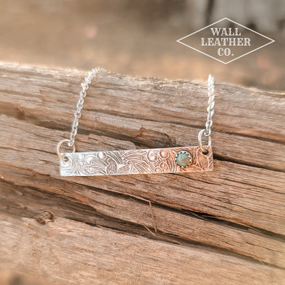 Tarnished Bar Necklace with Turquoise