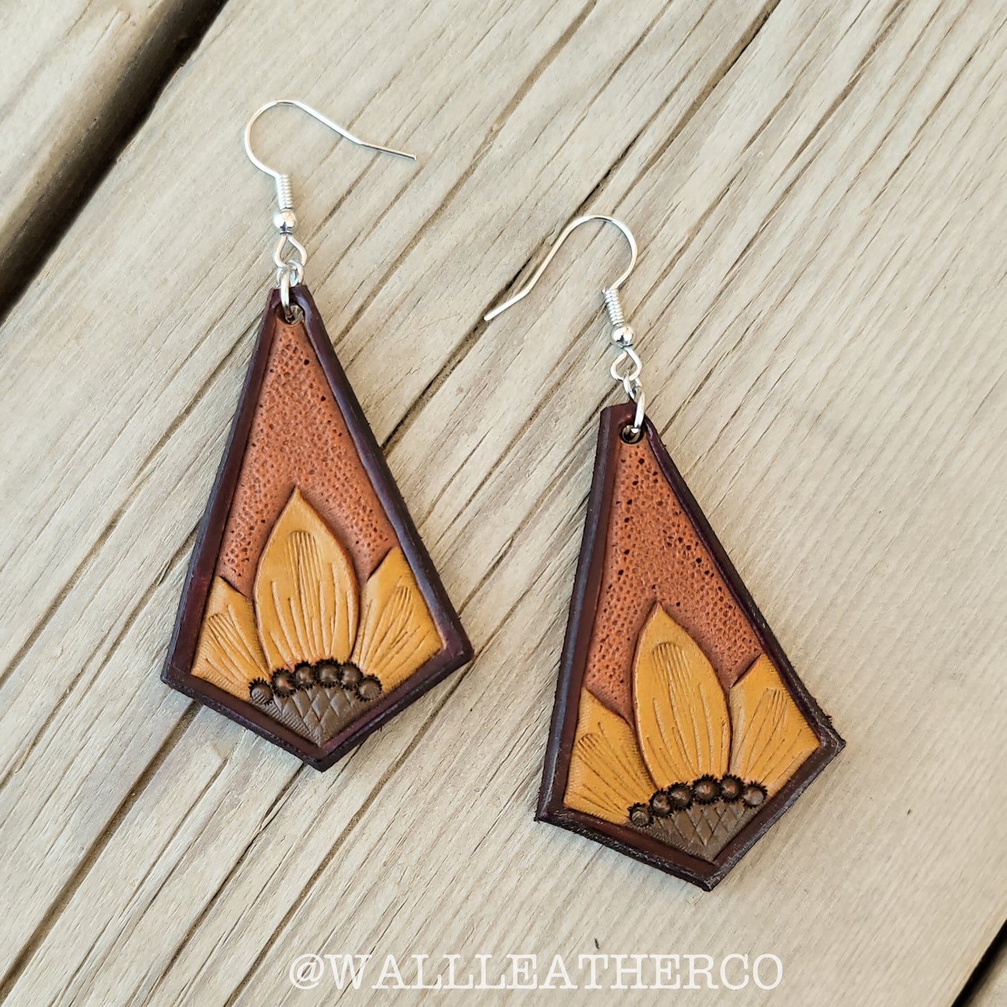 Kite Sunflower Painted Leather Earrings