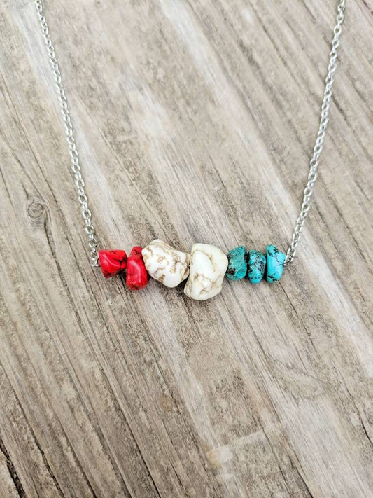 Turquoise & Magnesite Nugget Bar Necklace