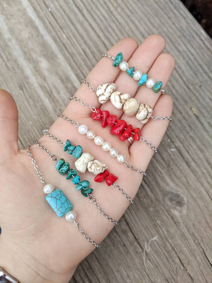 White Magnesite Nugget Bar Necklace