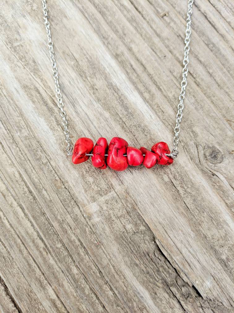 Red Magnesite Nugget Bar Necklace