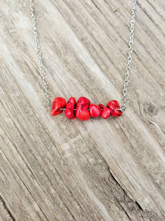Red Magnesite Nugget Bar Necklace