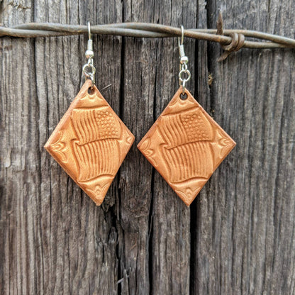 Small Diamond USA Flag Leather Earrings