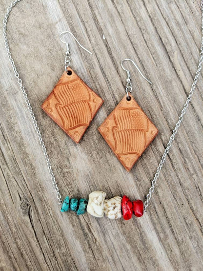 Small Diamond USA Flag Leather Earrings