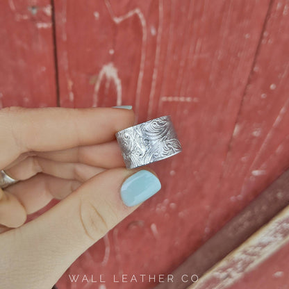 Wide Paisley Floral Print Western Ring - Country & Western Style