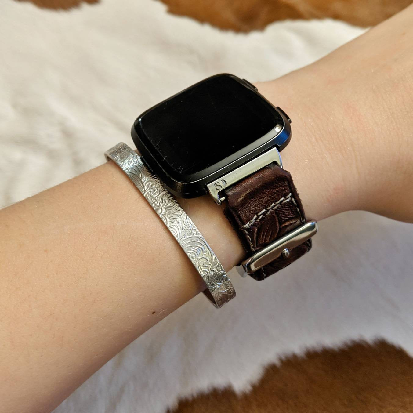 Paisley Floral Print Silver Bracelet