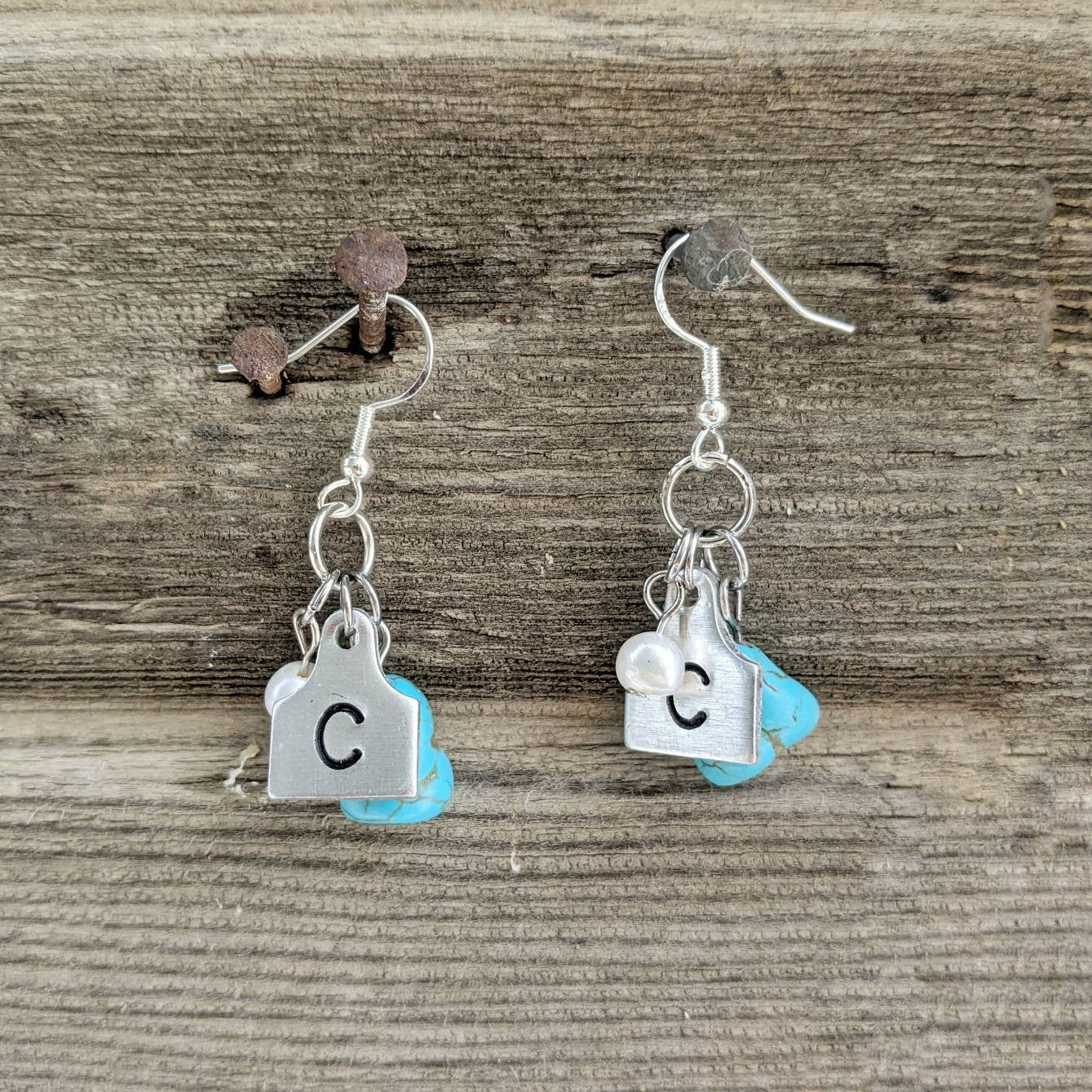 Initial Cattle Tag Necklace and Earring Set