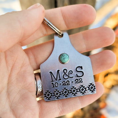 Aztec Cattle Tag Couples Keychain