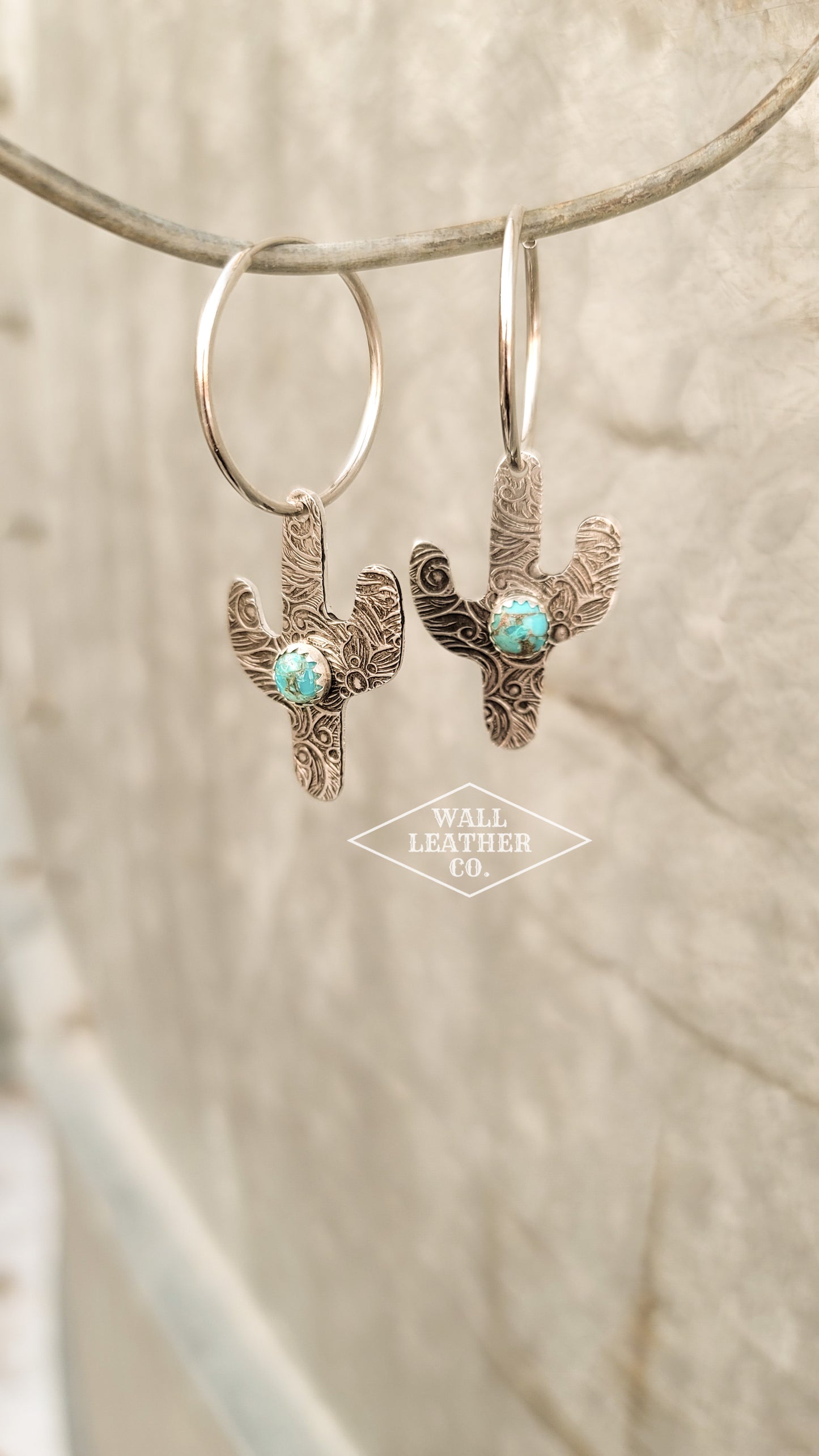 Tarnished Cactus Hoop Earrings with Turquoise